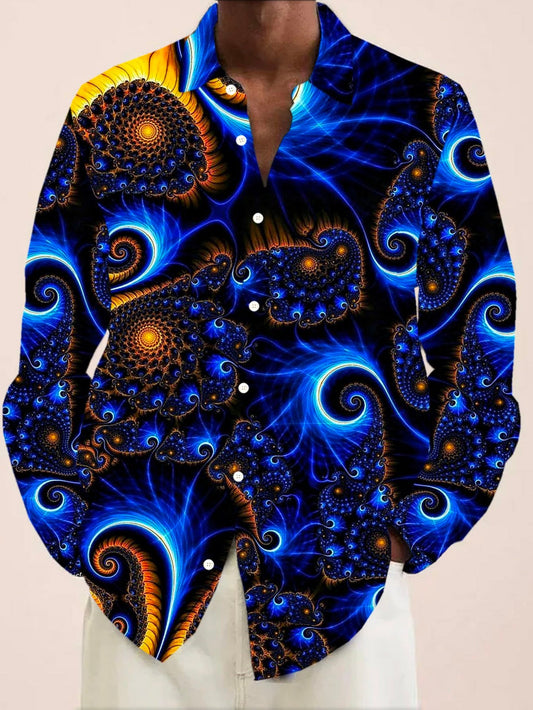 Men's Art Gradient Print Pocket Long Sleeve Shirt Front View