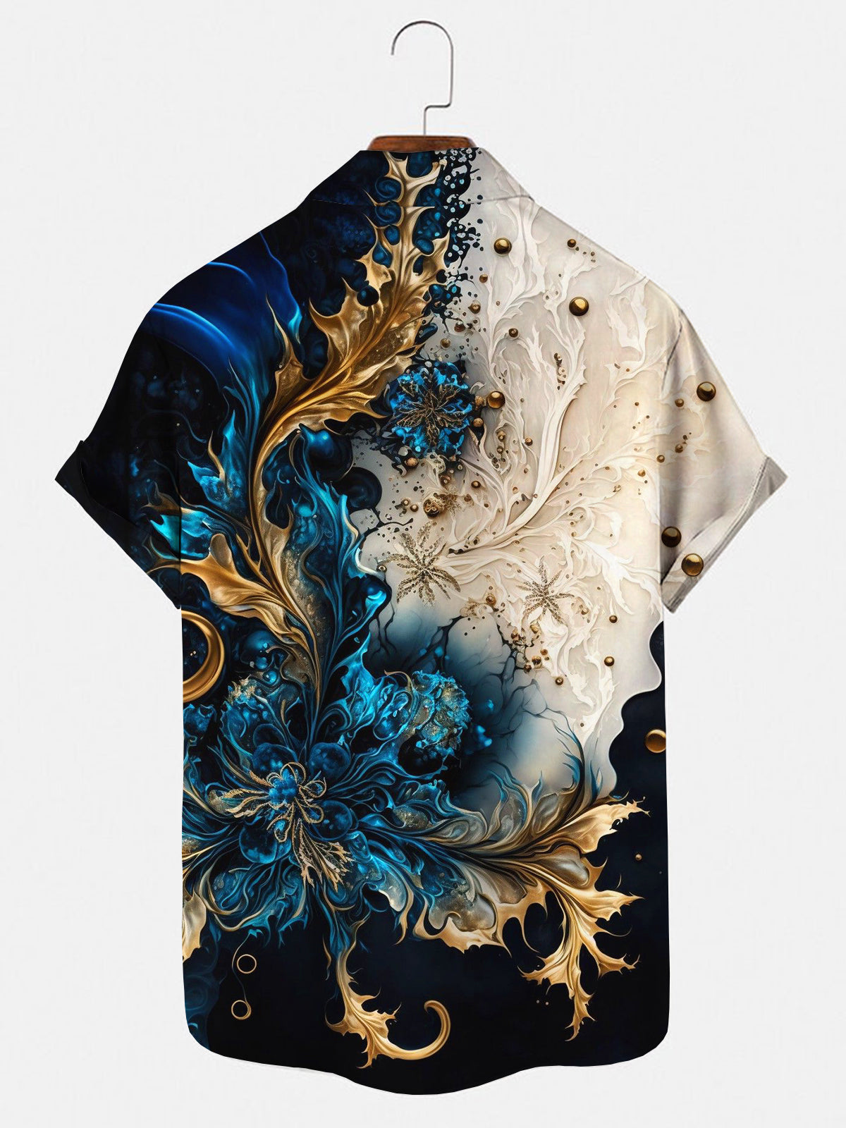 Adaychic Men's Graphic Abstract Fluid Swirl Print Short Sleeve Button Down Shirt with Chest Pocket