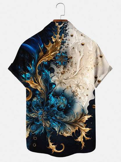 Adaychic Men's Graphic Abstract Fluid Swirl Print Short Sleeve Button Down Shirt with Chest Pocket