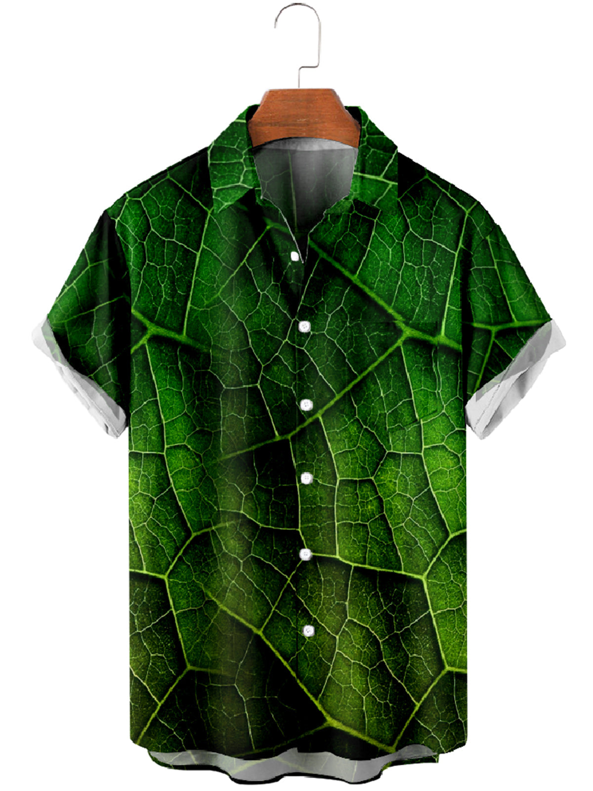 Adaychic Men's Graphic Green Leaf Vein Print Short Sleeve Button Down Shirt with Chest Pocket