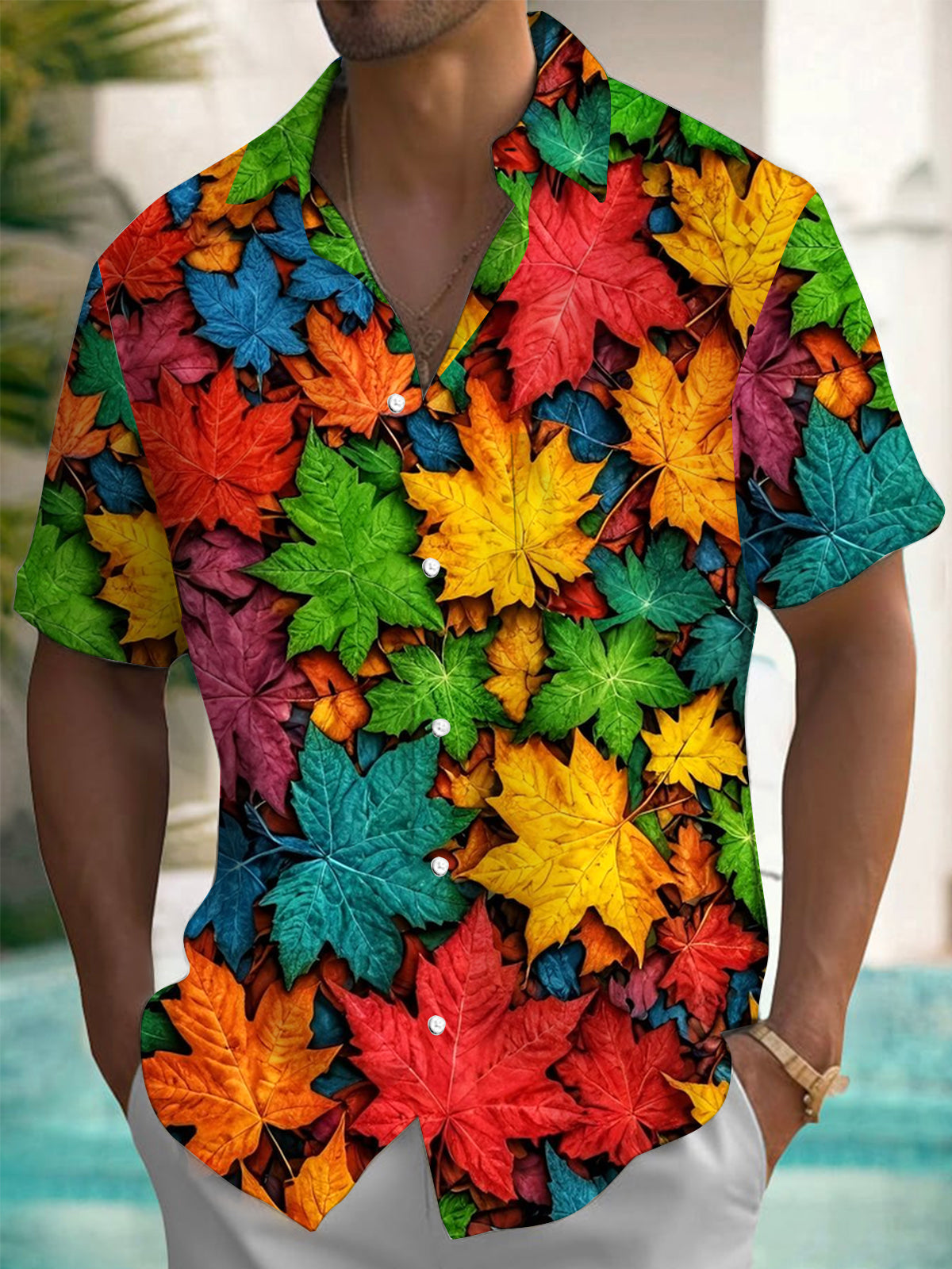 men's world map pattern shirt side view