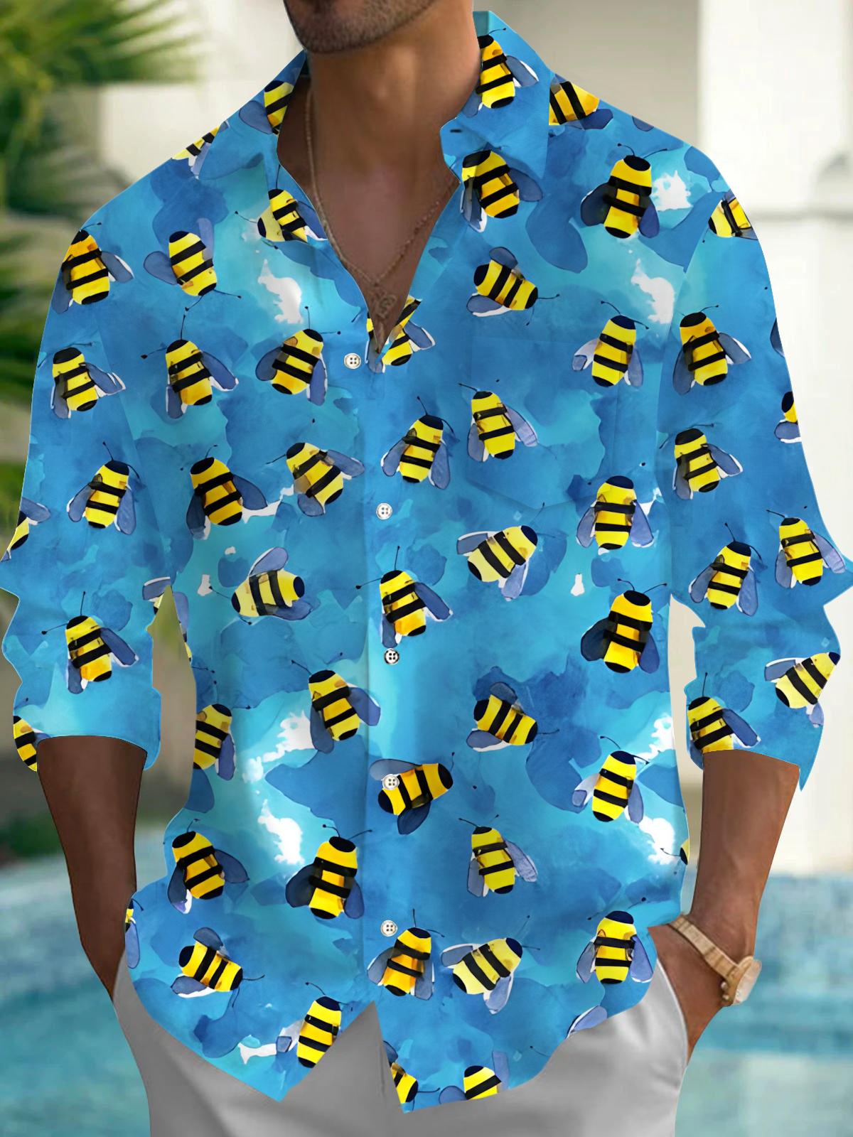 Men's long sleeve Bee pocket shirt front view