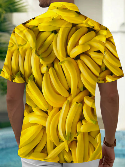 Adaychic Men's Graphic Banana Fruit Print Short Sleeve Button Down Shirt with Chest Pocket