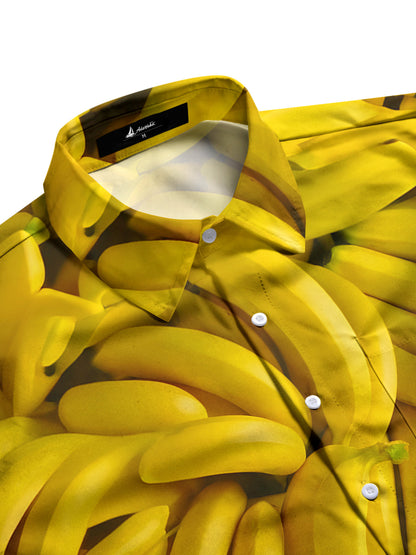 Adaychic Men's Graphic Banana Fruit Print Short Sleeve Button Down Shirt with Chest Pocket