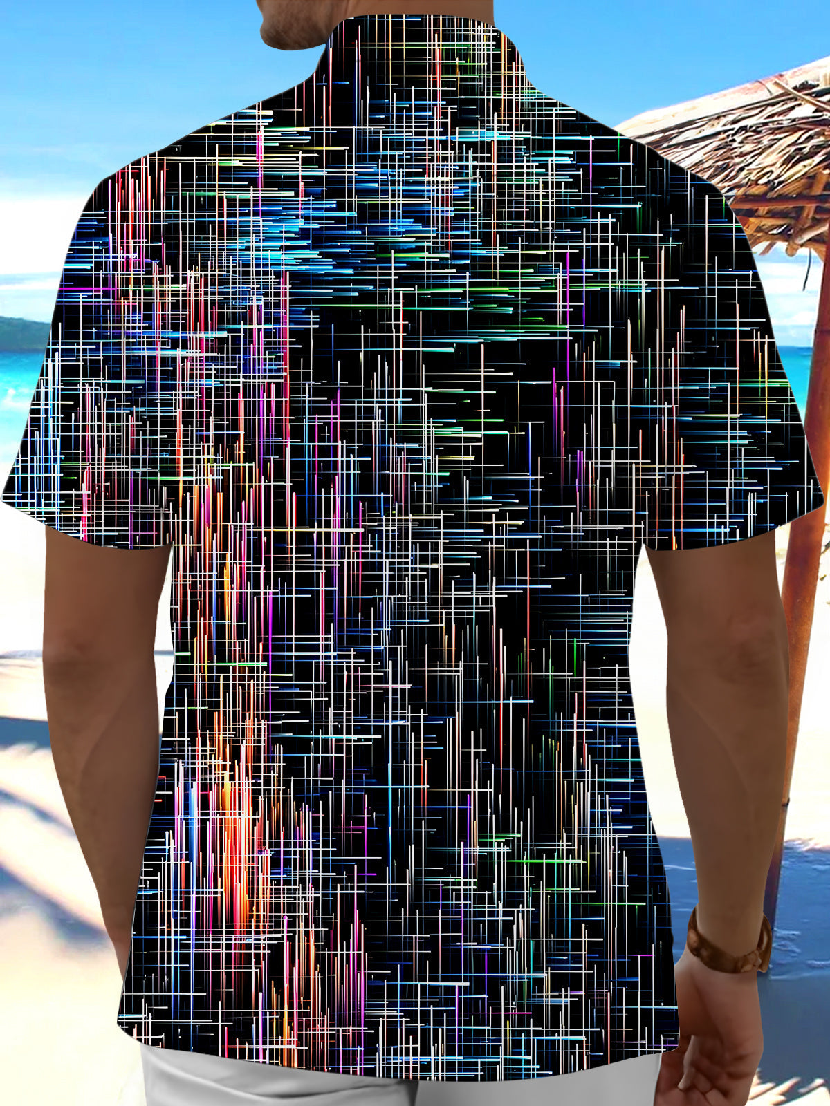 Adaychic Men's Abstract Graphic Line Print Short Sleeve Button Down Shirt with Chest Pocket