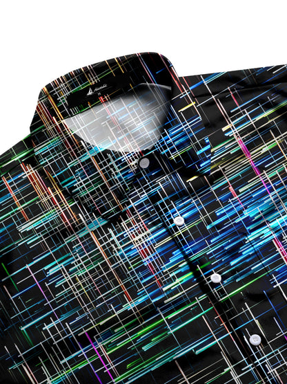 Adaychic Men's Abstract Graphic Line Print Short Sleeve Button Down Shirt with Chest Pocket