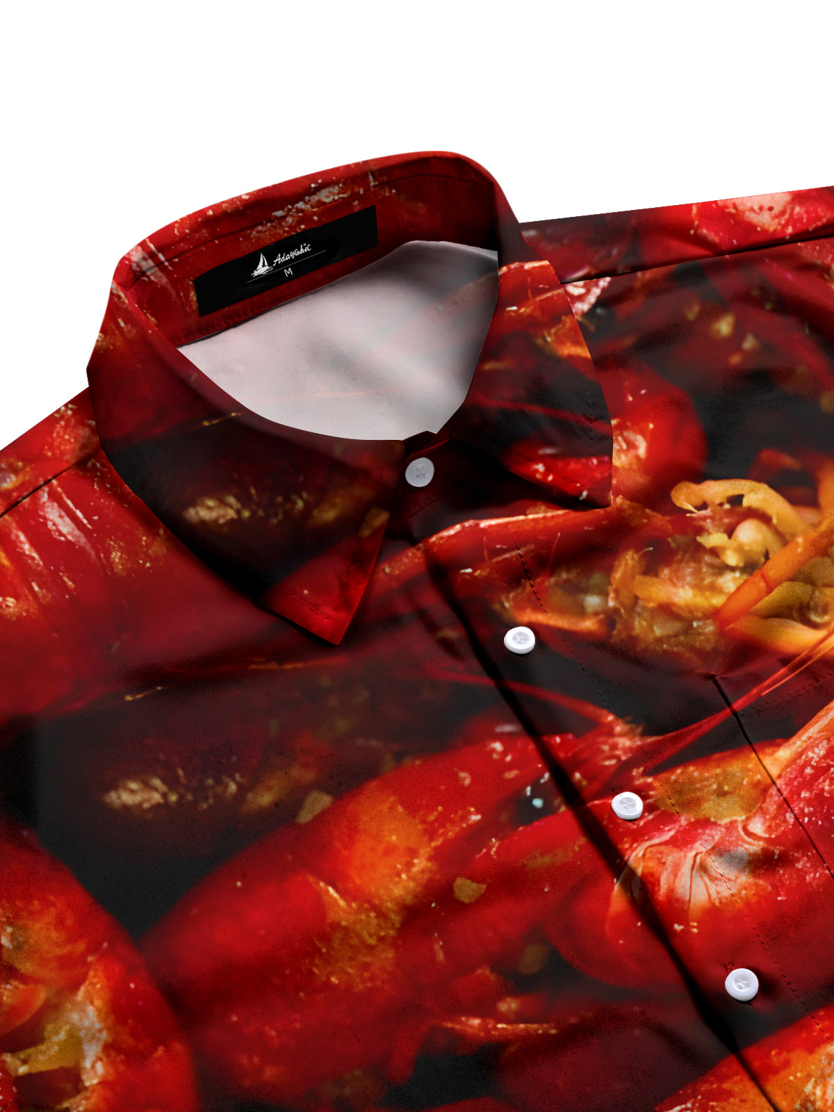 Adaychic Men's Graphic Crayfish Seafood Print Short Sleeve Button Down Shirt with Chest Pocket