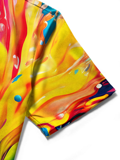 Adaychic Men's Graphic Abstract Colorful Paint Splash Print Short Sleeve Button Down Shirt with Chest Pocket