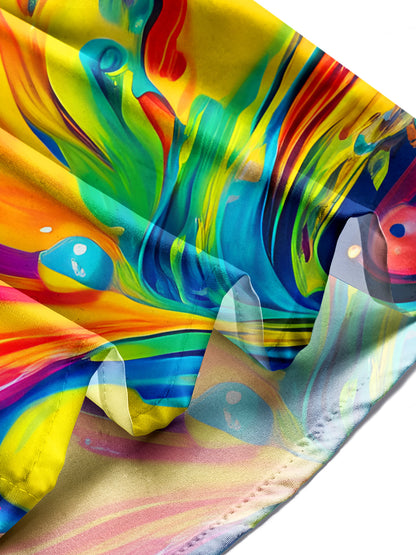 Adaychic Men's Graphic Abstract Colorful Paint Splash Print Short Sleeve Button Down Shirt with Chest Pocket