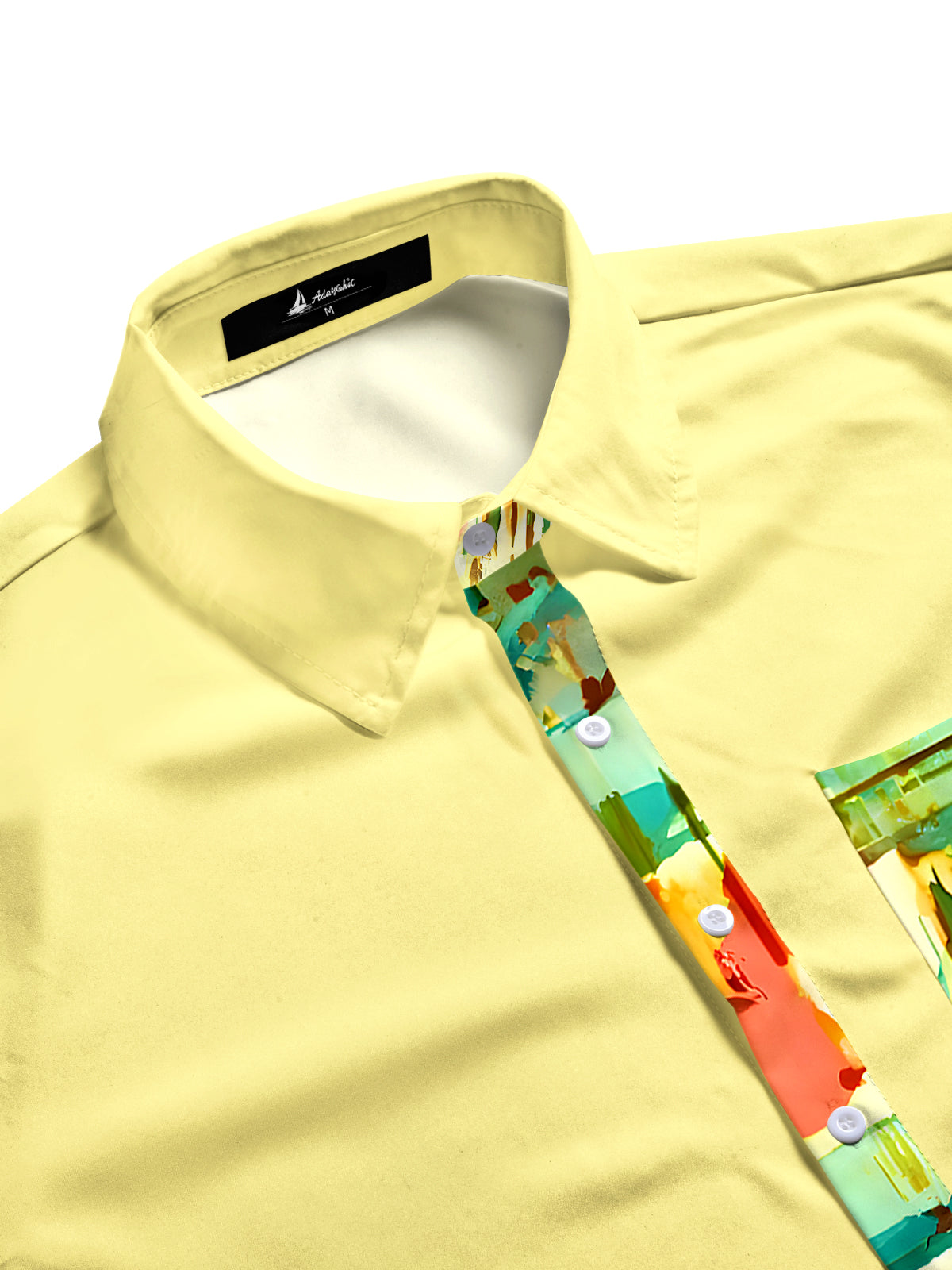 Adaychic Men's Yellow Abstract Colorblock Short Sleeve Button Down Shirt with Chest Pocket