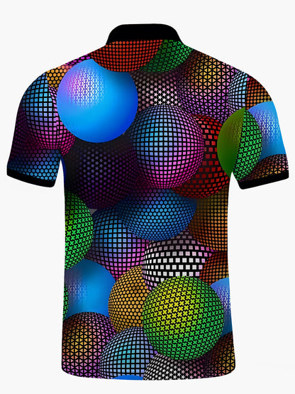 Geometric Print Men's Short Sleeve Button Polo Shirt