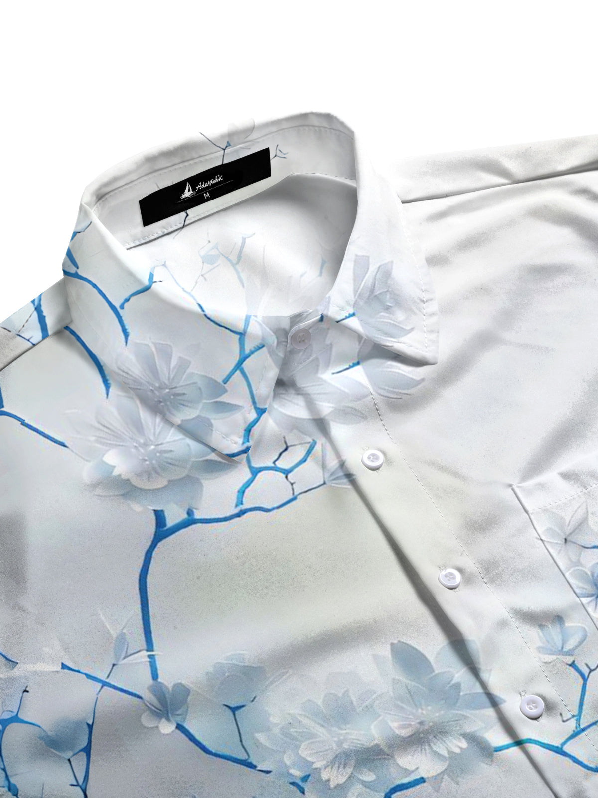 Adaychic Men's 3D Blue Floral Mountain Graphic Print Short Sleeve Button Down Shirt with Chest Pocket