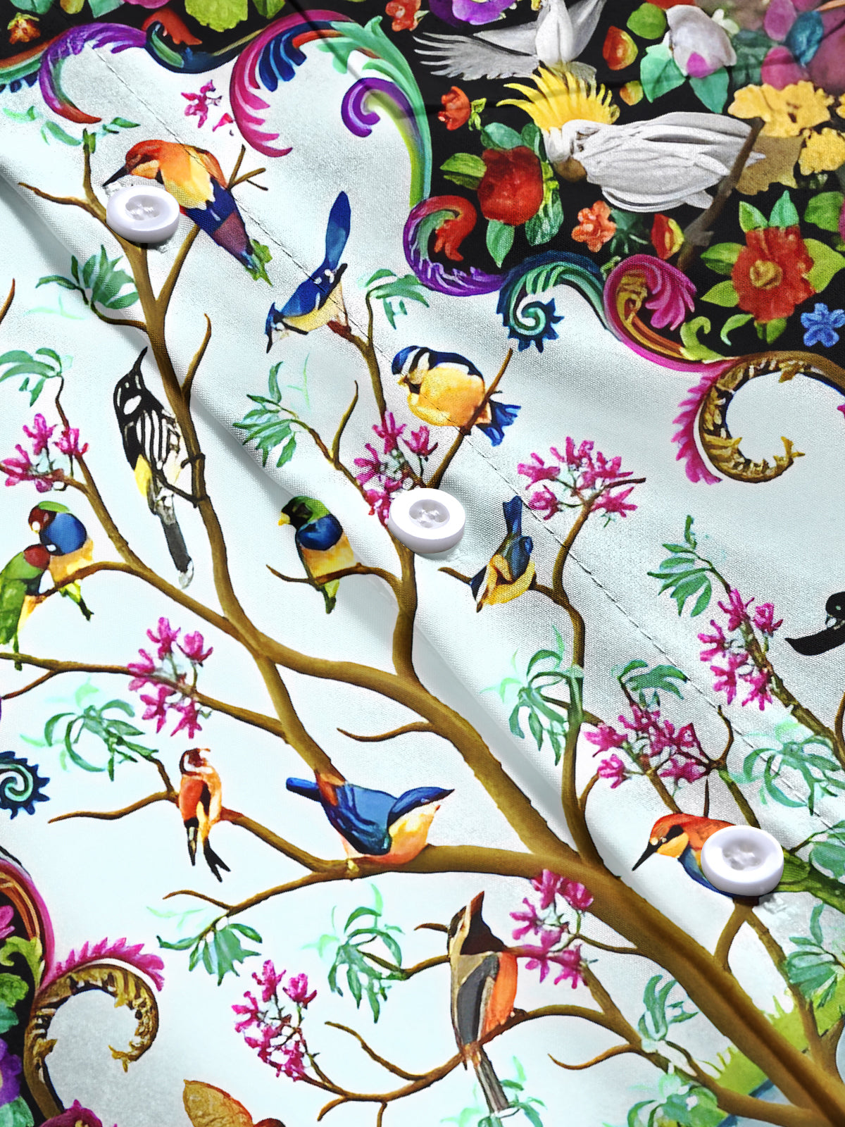 Floral Bird Men's Pocket Short Sleeve Shirts