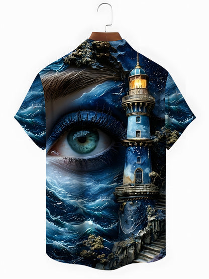 Lighthouse Eye Print Men's Pocket Short Sleeve Shirts