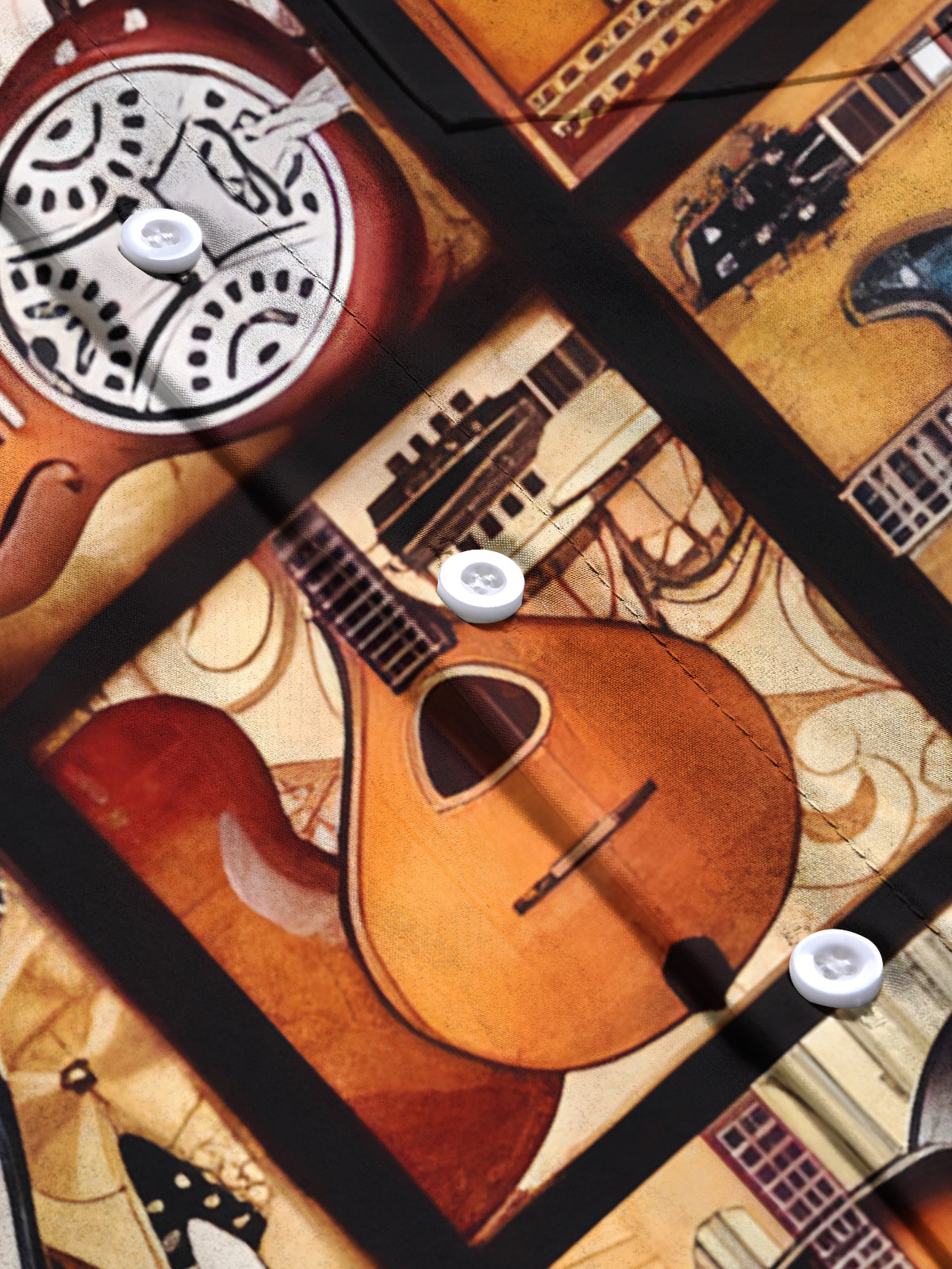Musical Instrument Print Men's Pocket Short Sleeve Shirts
