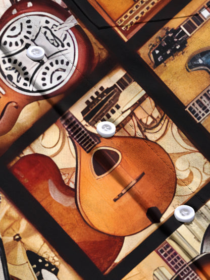 Musical Instrument Print Men's Pocket Short Sleeve Shirts