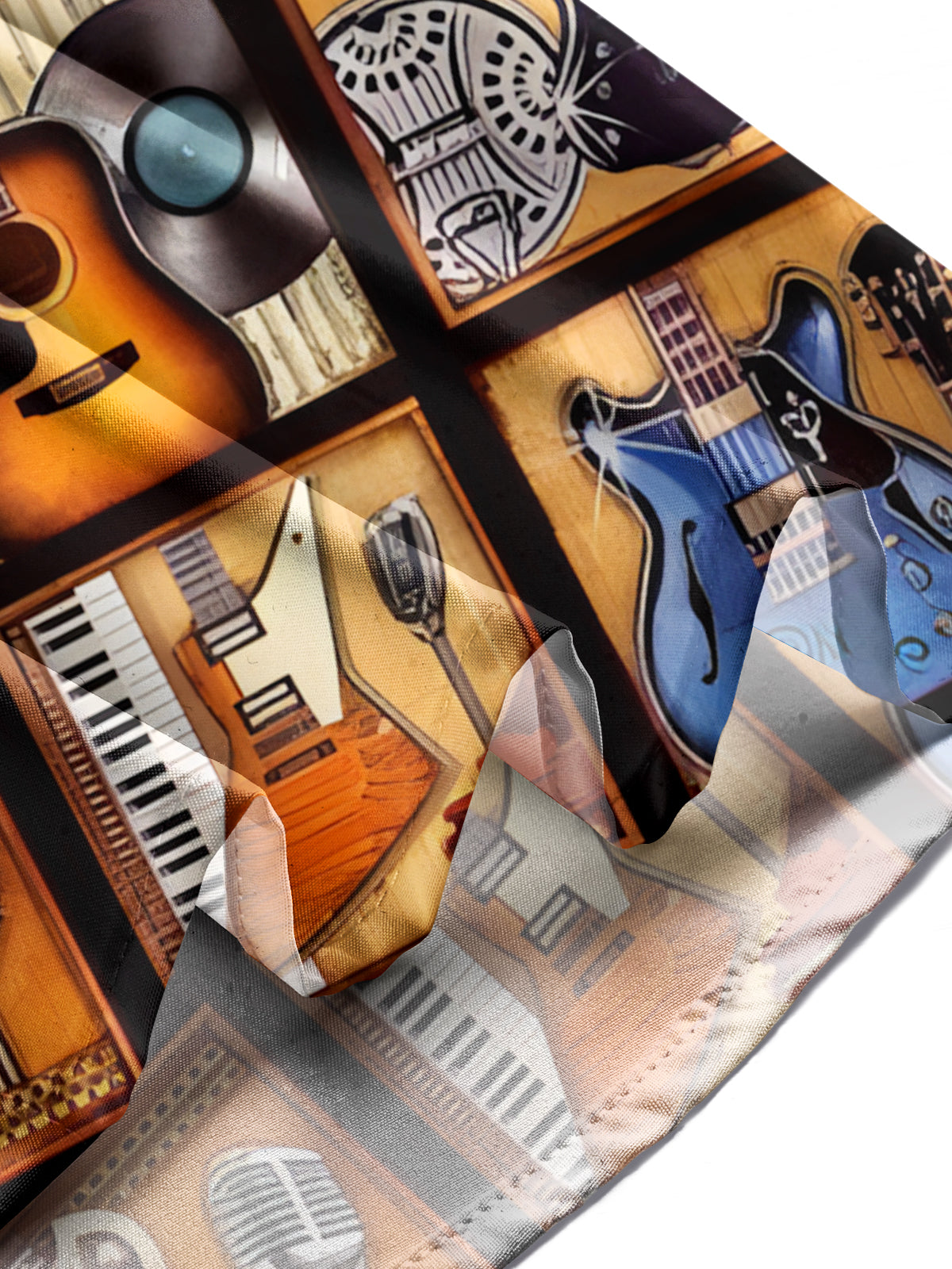 Musical Instrument Print Men's Pocket Short Sleeve Shirts