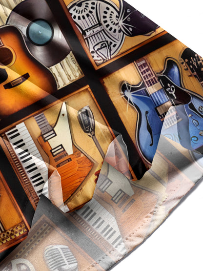 Musical Instrument Print Men's Pocket Short Sleeve Shirts