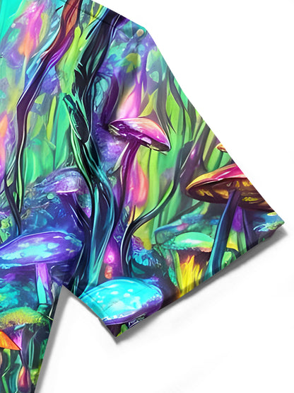 Mushroom Forest Men's Pocket Short Sleeve Shirts