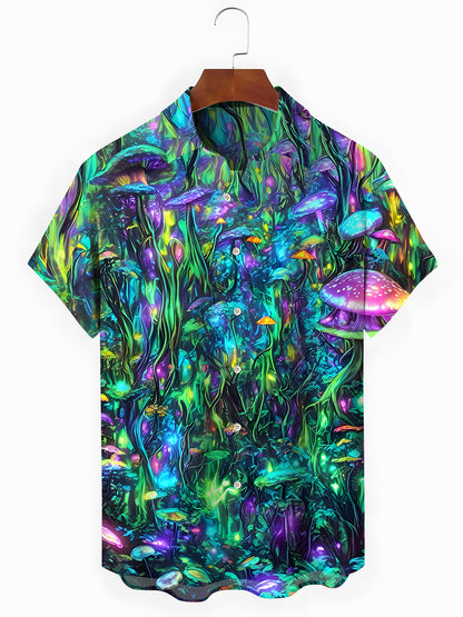 Mushroom Forest Men's Pocket Short Sleeve Shirts