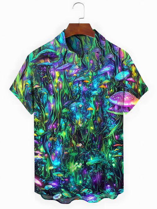 Mushroom Forest Men's Pocket Short Sleeve Shirts