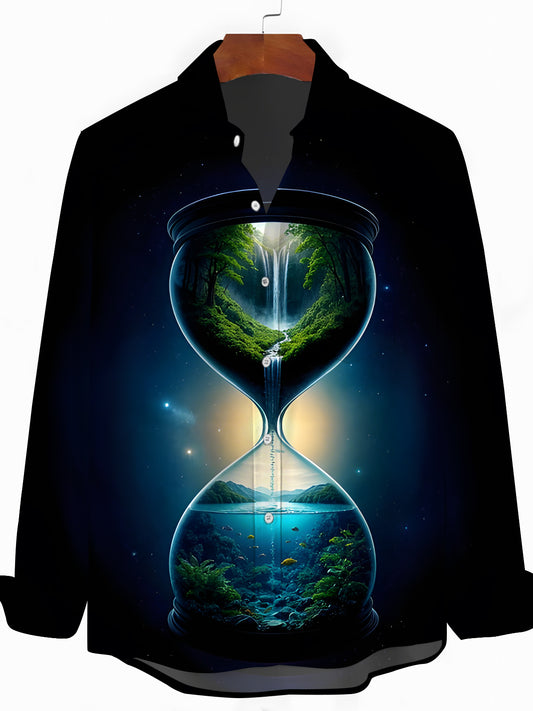 Hourglass Print Men's Pocket Long Sleeve Shirts