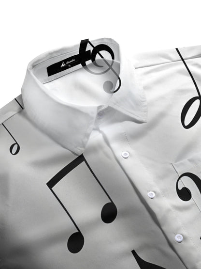 Adaychic Men's Graphic Musical Notes Gradient Print Short Sleeve Button Down Shirt with Chest Pocket