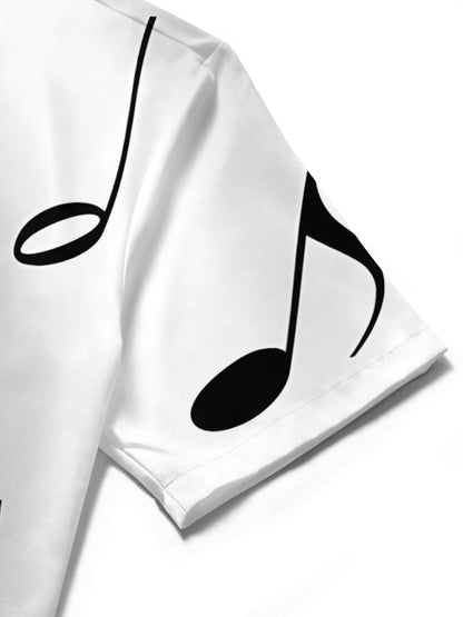 Adaychic Men's Graphic Musical Notes Gradient Print Short Sleeve Button Down Shirt with Chest Pocket