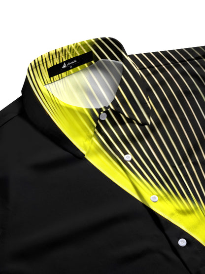 Geometric Gradient Line Print Men's Pocket Short Sleeve Shirts