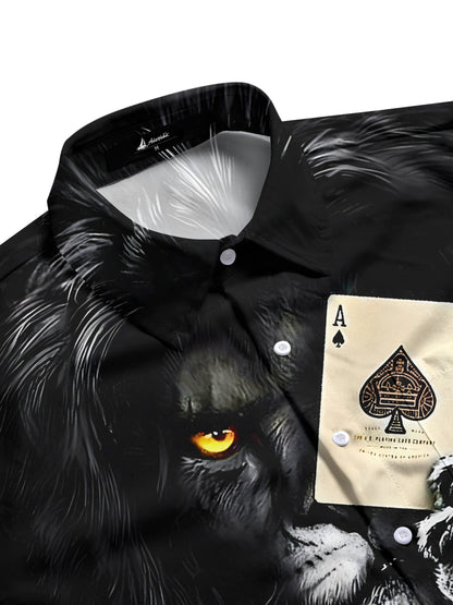 Lion Poker print Men's Pocket Short Sleeve Shirts
