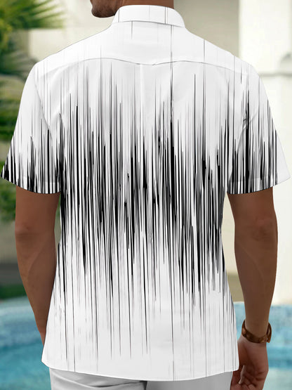 Adaychic Men's Striped Abstract Black Line Short Sleeve Button Down Shirt with Chest Pocket