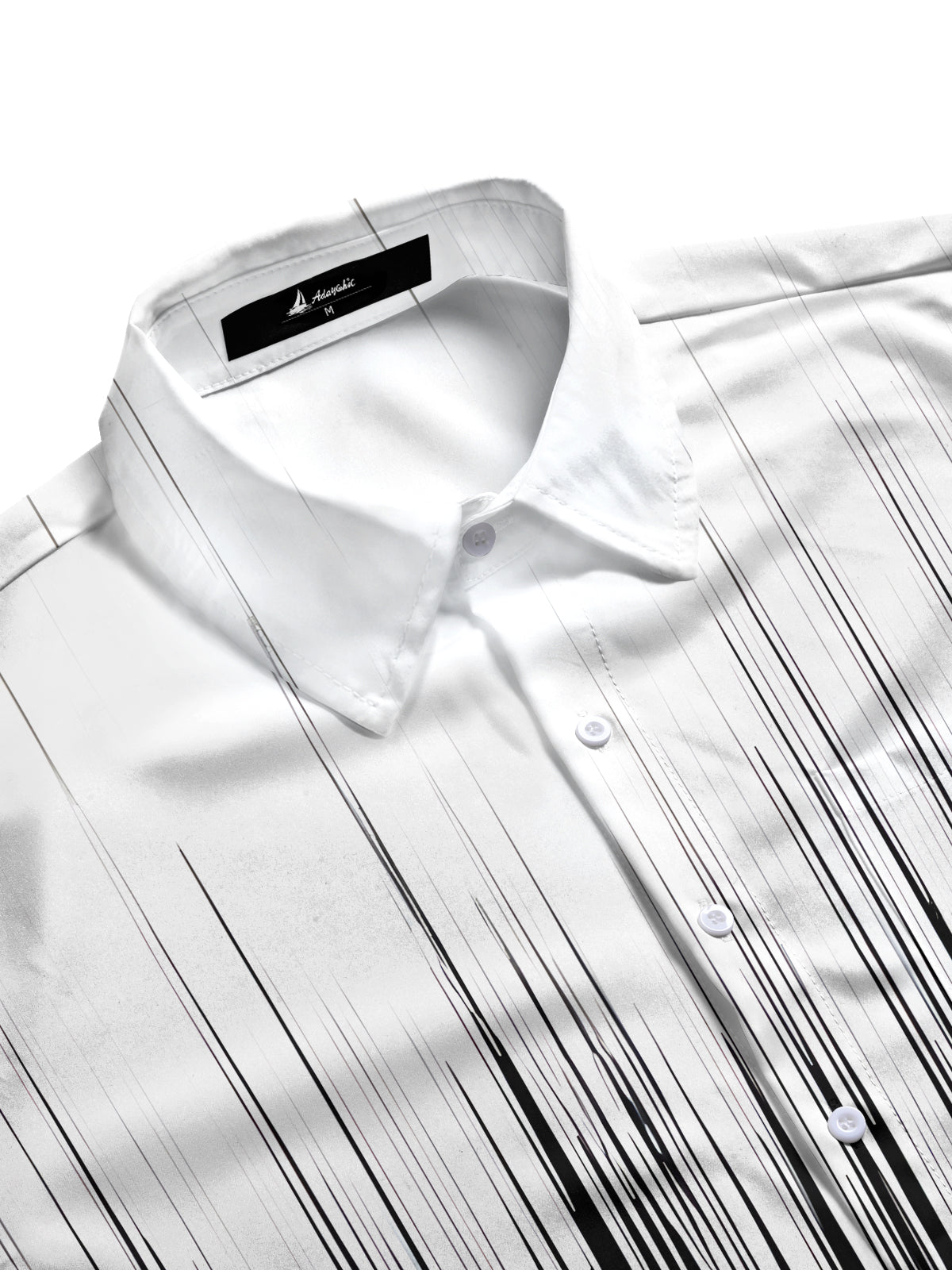 Adaychic Men's Striped Abstract Black Line Short Sleeve Button Down Shirt with Chest Pocket