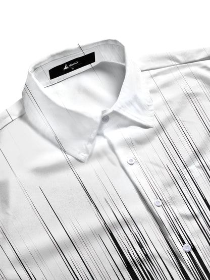 Adaychic Men's Striped Abstract Black Line Short Sleeve Button Down Shirt with Chest Pocket