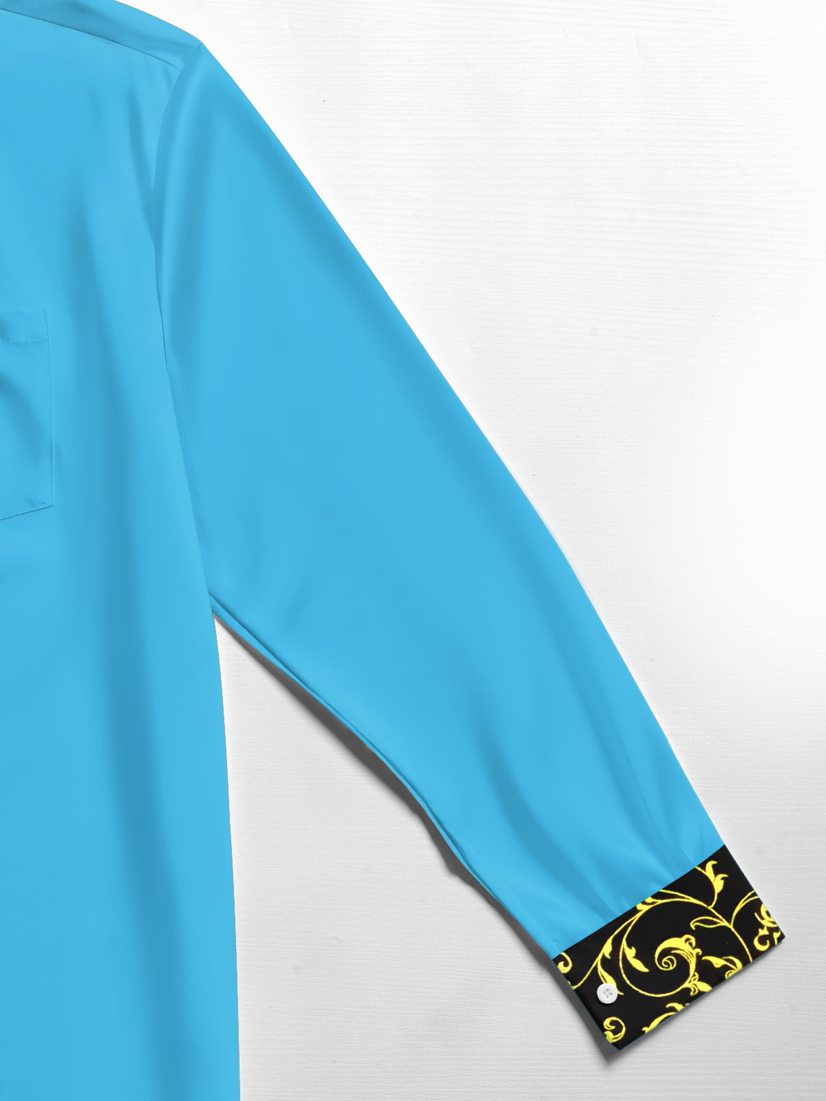 Men's abstract floral long sleeve shirt close-up fabric detail