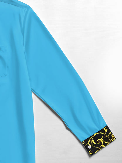 Men's abstract floral long sleeve shirt close-up fabric detail