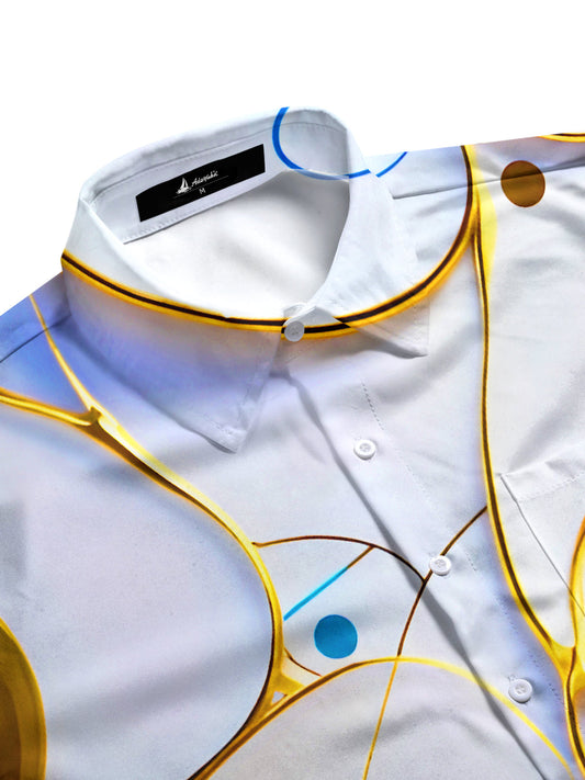 Adaychic Men's Graphic 3D Abstract Gold Swirl Print Short Sleeve Button Down Shirt with Chest Pocket