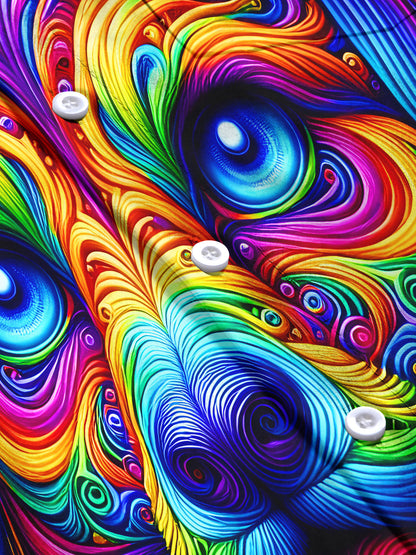 Adaychic Men's Graphic Abstract Psychedelic Swirl Dog Face Print Short Sleeve Button Down Shirt with Chest Pocket