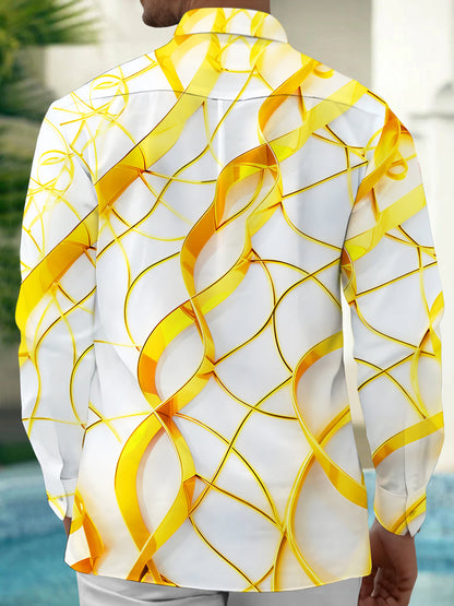 Men's Gold Lines Geometry Long Sleeve Shirt Back View