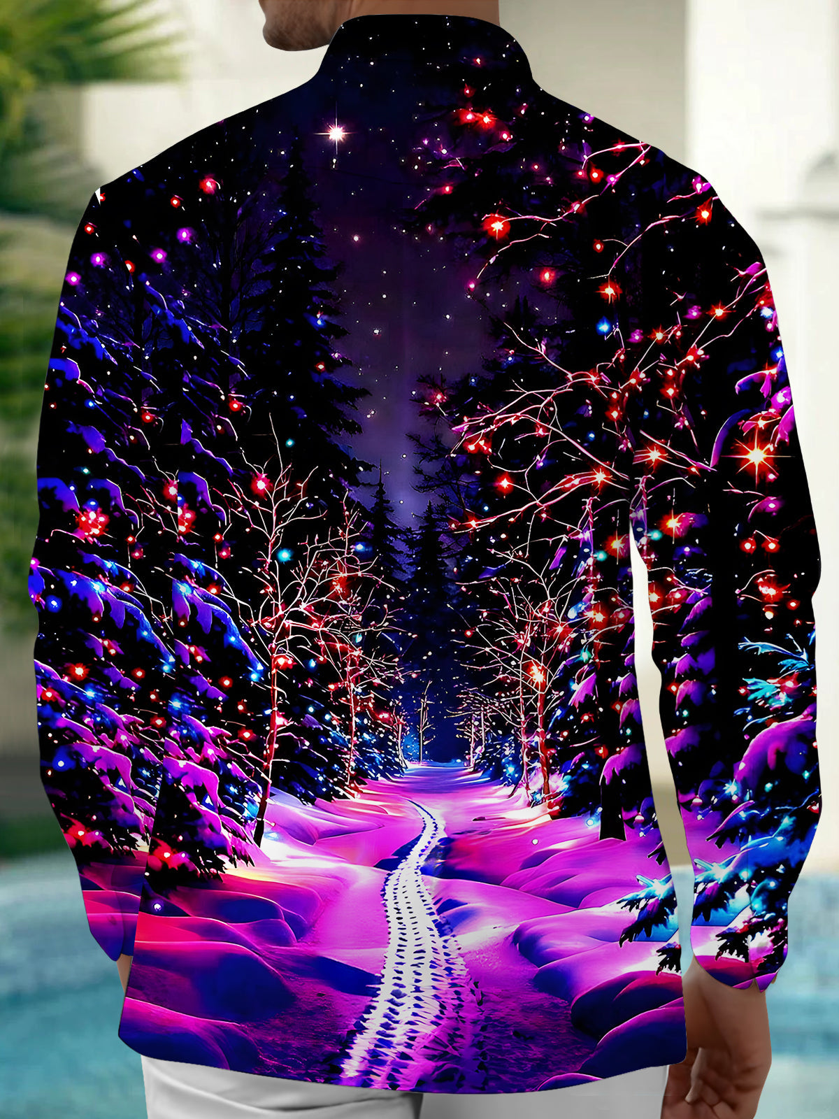 men's holiday shirt back view