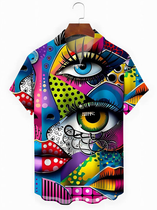 Abstract Eyes Art Print Men's Pocket Short Sleeve Shirts