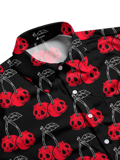 Cherry Skull Men's Pocket Short Sleeve Shirts