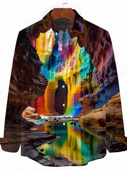 Cave Print Men's Pocket Long Sleeve Shirts