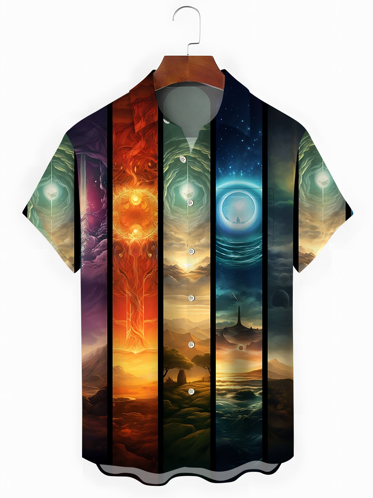 Landscape Print Men's Pocket Short Sleeve Shirts
