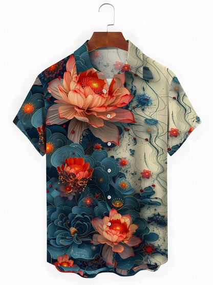 Floral Flower Men's Pocket Short Sleeve Shirts