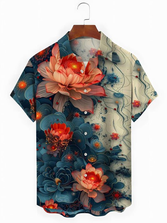 Floral Flower Men's Pocket Short Sleeve Shirts