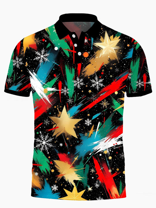 Tie Dye Star Men's Short Sleeve Button Polo Shirt