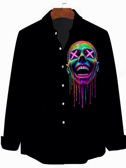 Skull Print Men's Pocket Long Sleeve Shirts