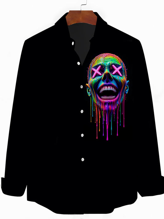 Skull Print Men's Pocket Long Sleeve Shirts