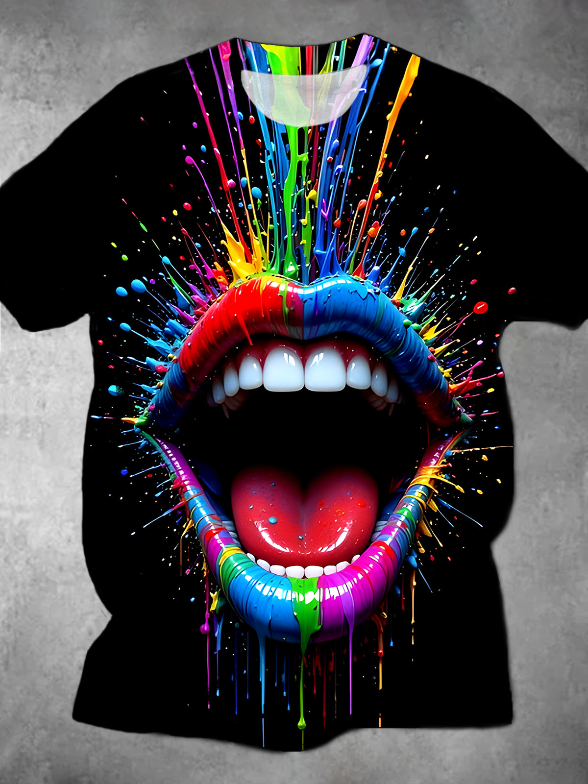 Mouth Tie Dye Round Neck Short Sleeve Men's T-shirt