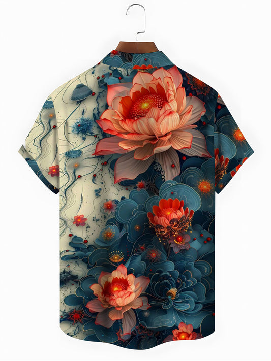Floral Flower Men's Pocket Short Sleeve Shirts